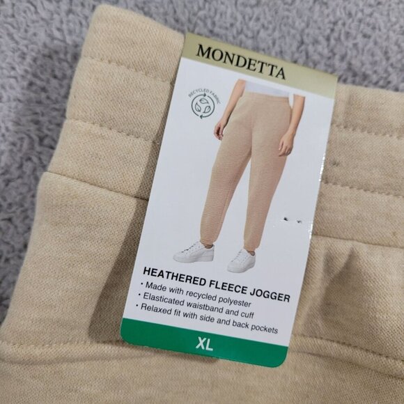 NEW Mondetta Women's XL Heathered Fleece Jogger Pants Recycled Polyester Beige - Picture 6 of 7
